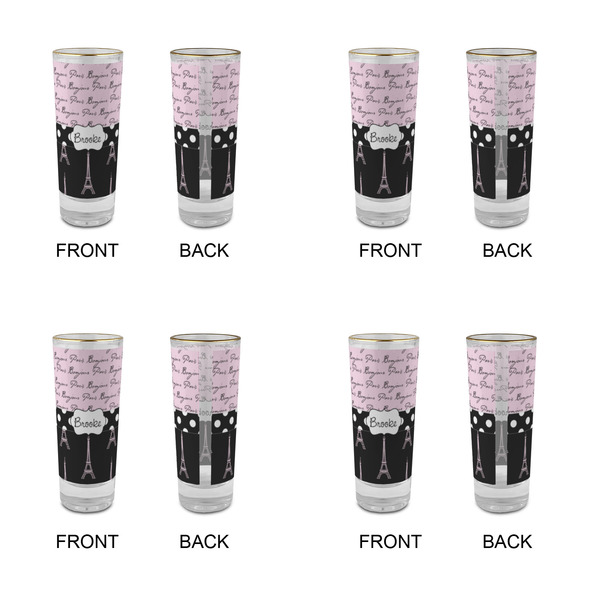 Paris Bonjour and Eiffel Tower Glass Shot Glass - 2 oz - Set of 4 - APPROVAL