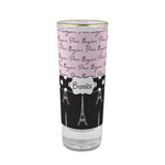 Paris Bonjour and Eiffel Tower 2 oz Shot Glass - Glass with Gold Rim (Personalized)