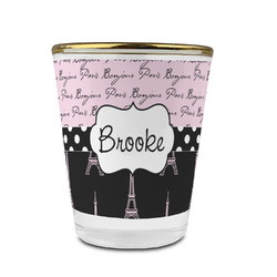 Paris Bonjour and Eiffel Tower Glass Shot Glass - 1.5 oz - with Gold Rim - Set of 4 (Personalized)