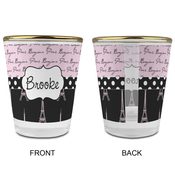 Paris Bonjour and Eiffel Tower Glass Shot Glass - with gold rim - APPROVAL