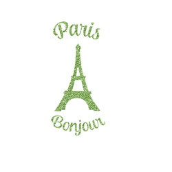 Paris Bonjour and Eiffel Tower Glitter Iron On Transfer- Custom Sized (Personalized)