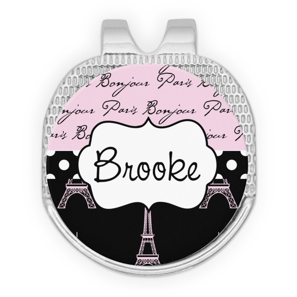 Custom Paris Bonjour and Eiffel Tower Golf Ball Marker - Hat Clip - Silver
