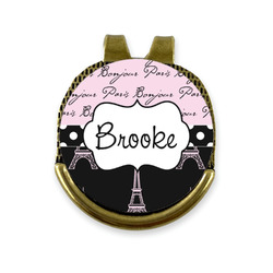 Paris Bonjour and Eiffel Tower Golf Ball Marker - Hat Clip - Gold