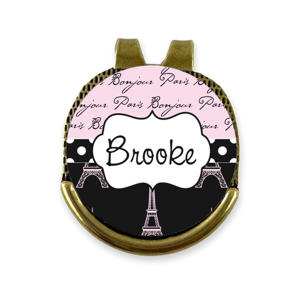 Custom Paris Bonjour and Eiffel Tower Golf Ball Marker - Hat Clip - Gold