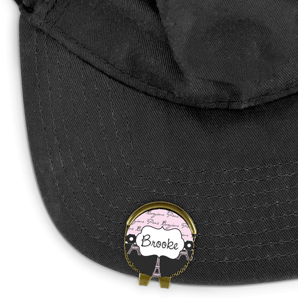 Paris Bonjour and Eiffel Tower Golf Ball Marker Hat Clip - Main - GOLD