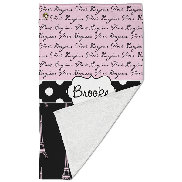 Paris Bonjour and Eiffel Tower Golf Towel - Folded (Large)