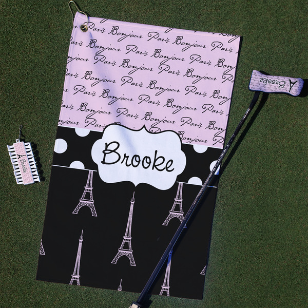 Custom Paris Bonjour and Eiffel Tower Golf Towel Gift Set (Personalized)