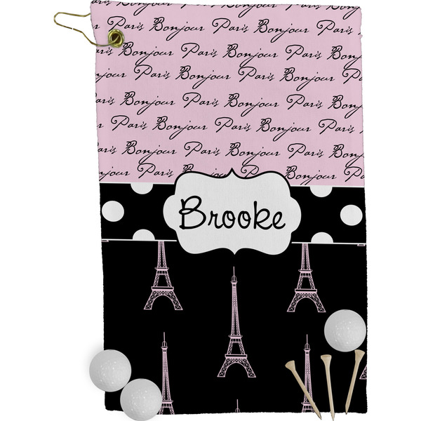 Paris Bonjour and Eiffel Tower Golf Towel (Personalized)