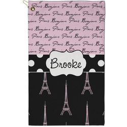 Paris Bonjour and Eiffel Tower Golf Towel - Poly-Cotton Blend - Small w/ Name or Text