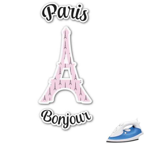 Custom Paris Bonjour and Eiffel Tower Graphic Iron On Transfer - Up to 15"x15" (Personalized)