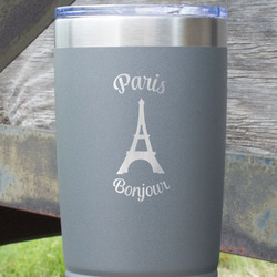 Paris Bonjour and Eiffel Tower 20 oz Stainless Steel Tumbler - Grey - Single Sided (Personalized)