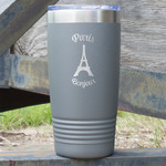 Paris Bonjour and Eiffel Tower 20 oz Stainless Steel Tumbler - Grey - Single Sided (Personalized)