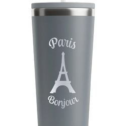Paris Bonjour and Eiffel Tower RTIC Everyday Tumbler with Straw - 28oz - Grey - Single-Sided (Personalized)