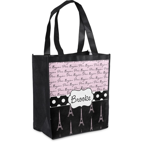 Custom Paris Bonjour and Eiffel Tower Grocery Bag (Personalized)