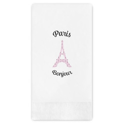 Paris Bonjour and Eiffel Tower Guest Napkins - Full Color - Embossed Edge (Personalized)