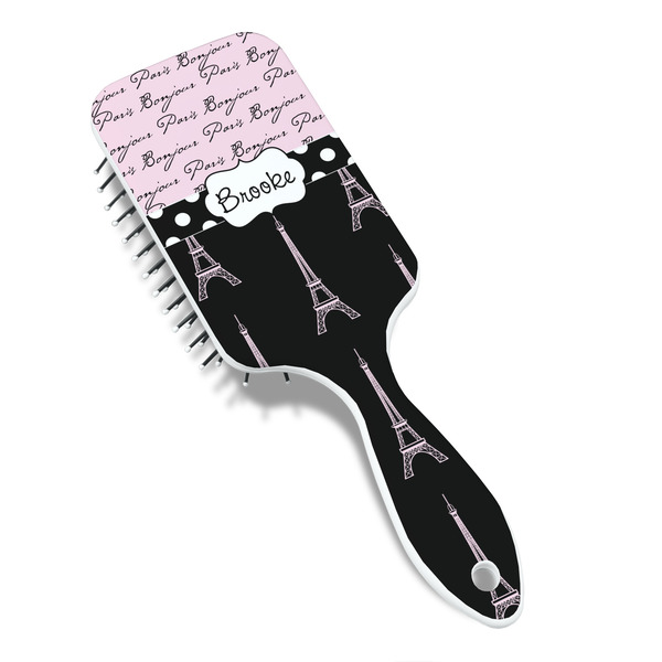 Paris Bonjour and Eiffel Tower Hair Brush - Angle View