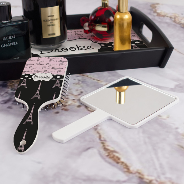 Paris Bonjour and Eiffel Tower Hair Brush - With Hand Mirror
