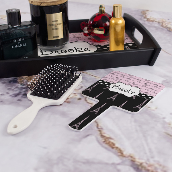 Paris Bonjour and Eiffel Tower Hand Mirror - With Hair Brush