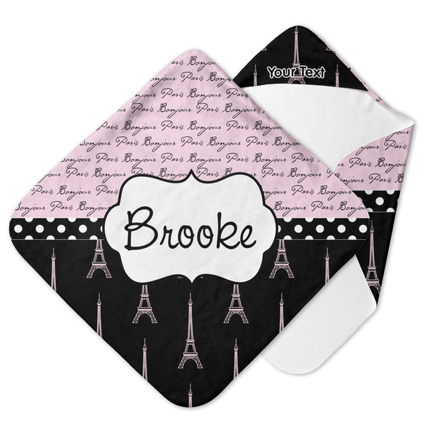 Custom Paris Bonjour and Eiffel Tower Hooded Baby Towel (Personalized)