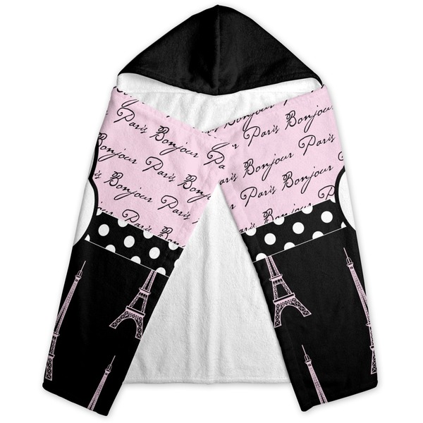 Paris Bonjour and Eiffel Tower Hooded Towel - Folded