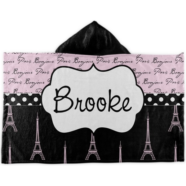 Custom Paris Bonjour and Eiffel Tower Kids Hooded Towel (Personalized)