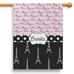Paris Bonjour and Eiffel Tower 28" House Flag - Single Sided (Personalized)