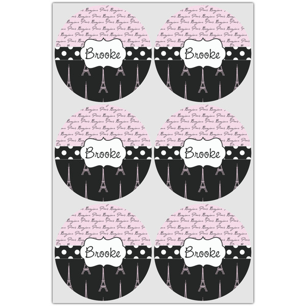 Paris Bonjour and Eiffel Tower Icing Circle - Large - Set of 6