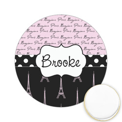 Paris Bonjour and Eiffel Tower Printed Cookie Topper - 2.15" (Personalized)