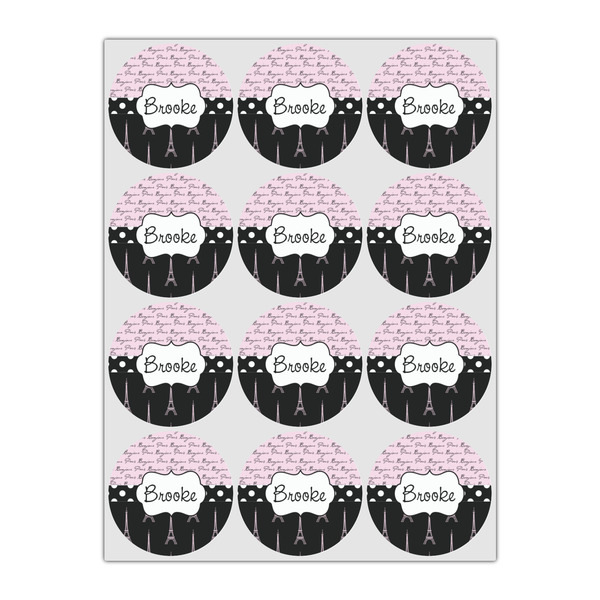 Paris Bonjour and Eiffel Tower Icing Circle - Small - Set of 12