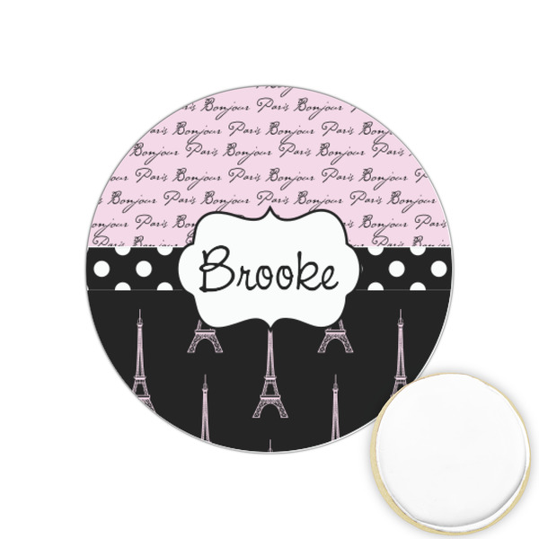 Custom Paris Bonjour and Eiffel Tower Printed Cookie Topper - 1.25" (Personalized)