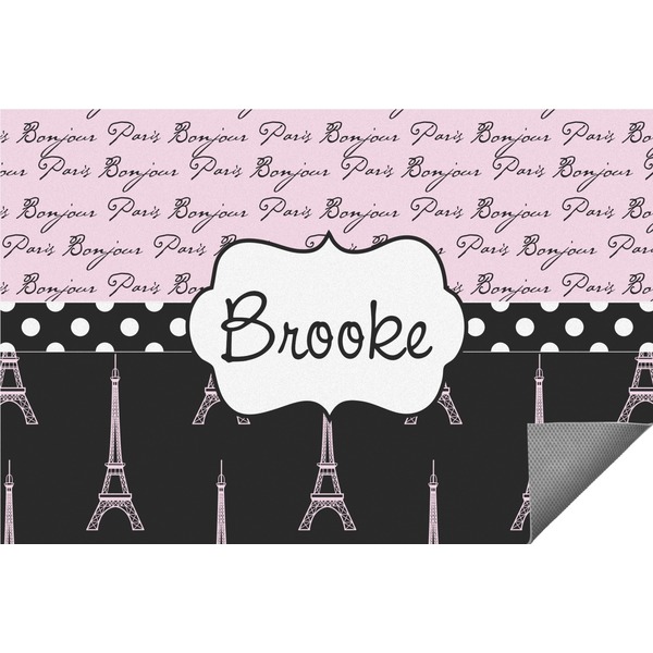 Custom Paris Bonjour and Eiffel Tower Indoor / Outdoor Rug - 6'x8' w/ Name or Text