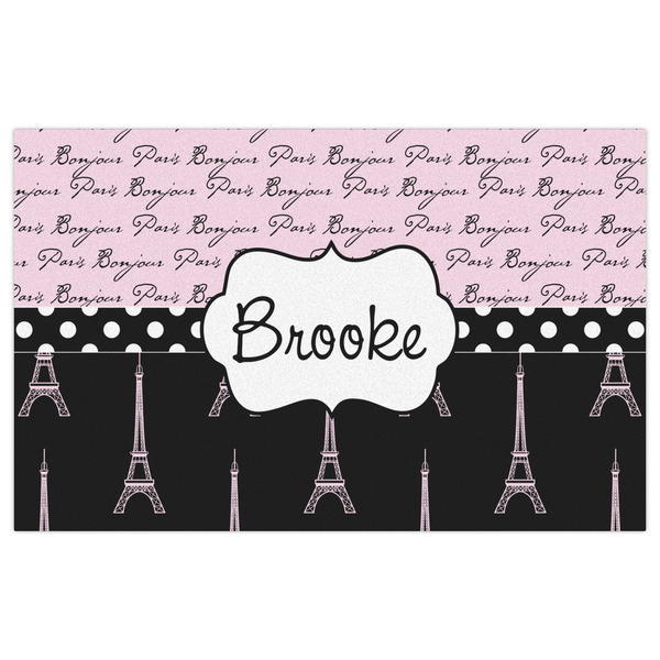 Paris Bonjour and Eiffel Tower Indoor / Outdoor Rug - 5'x8' - Front Flat