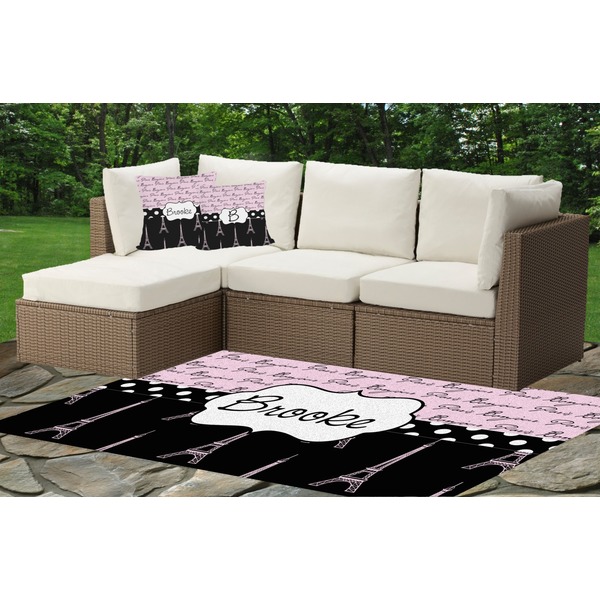 Paris Bonjour and Eiffel Tower Outdoor Mat & Cushions