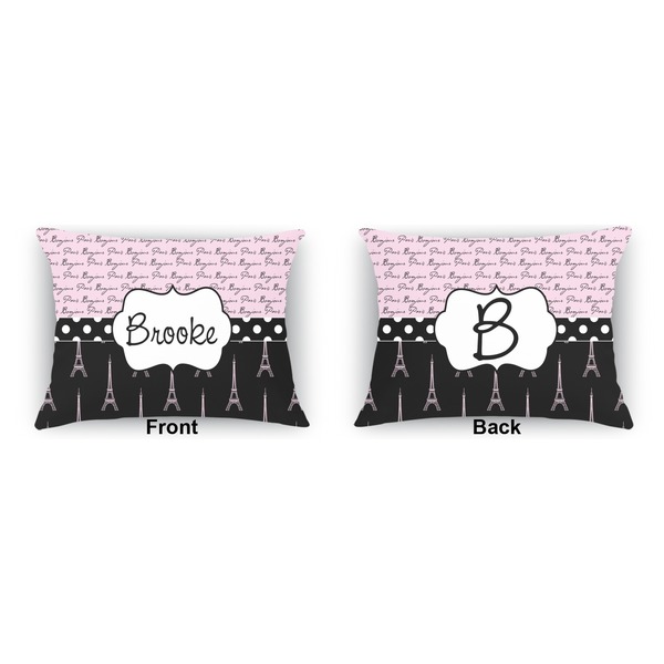 Paris Bonjour and Eiffel Tower  Indoor Rectangular Burlap Pillow (Front and Back)