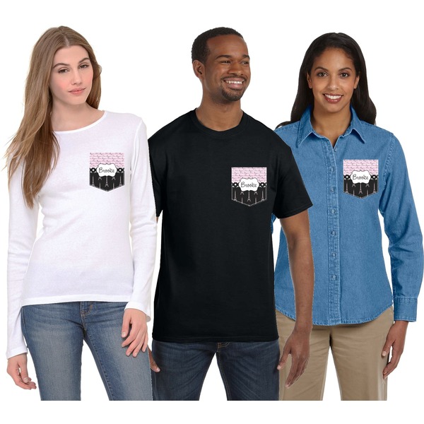 Paris Bonjour and Eiffel Tower Iron On Faux Pocket (On Garments)