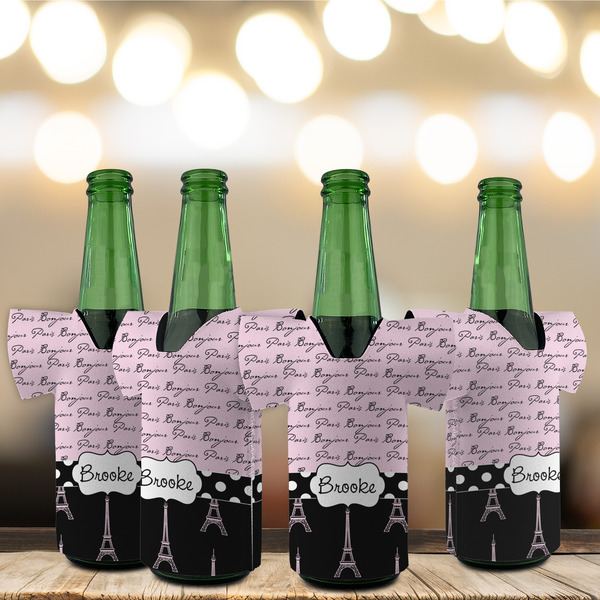 Paris Bonjour and Eiffel Tower Jersey Bottle Cooler - Set of 4 - LIFESTYLE
