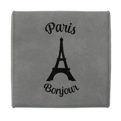 Paris Bonjour and Eiffel Tower Jewelry Gift Box - Engraved Leather Lid (Personalized)