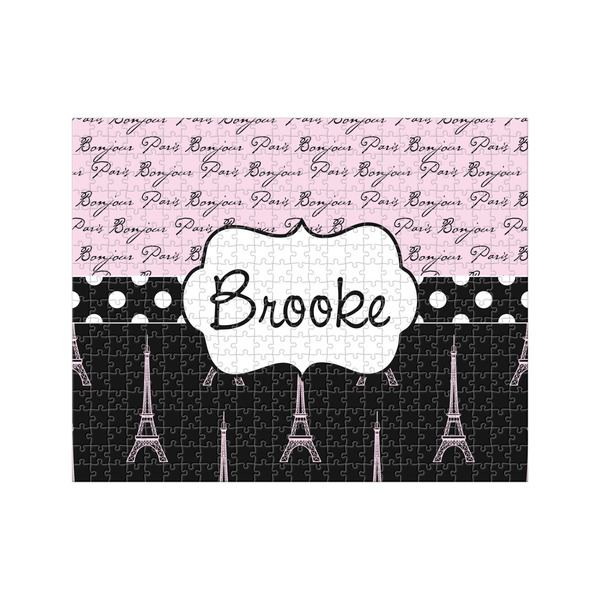 Custom Paris Bonjour and Eiffel Tower 500 pc Jigsaw Puzzle (Personalized)