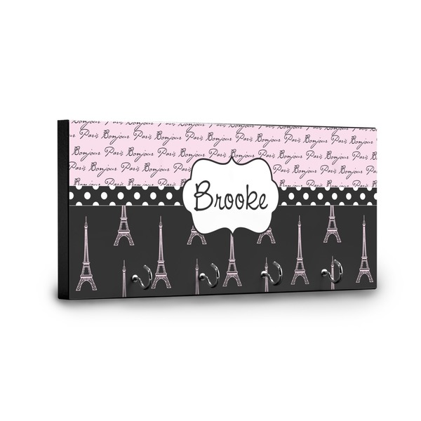 Paris Bonjour and Eiffel Tower Key Hanger - Front View with Hooks