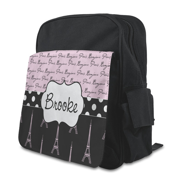 Custom Paris Bonjour and Eiffel Tower Preschool Backpack (Personalized)