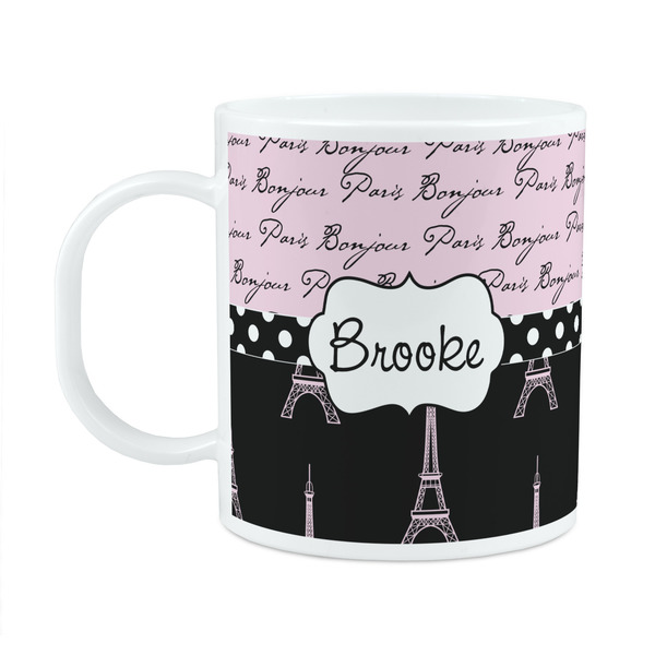 Custom Paris Bonjour and Eiffel Tower Plastic Kids Mug (Personalized)