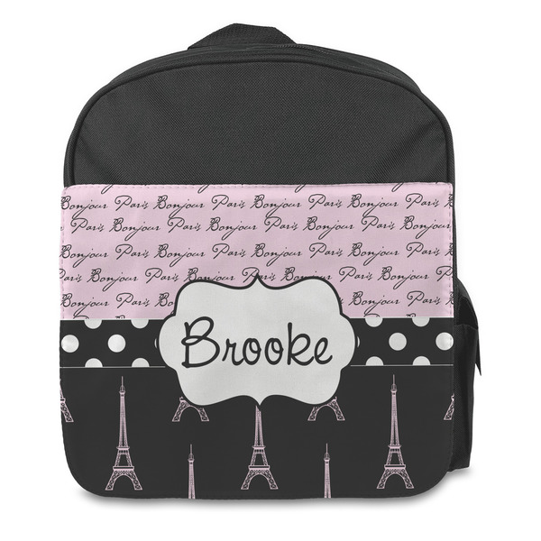Paris Bonjour and Eiffel Tower Kids Backpack - Front
