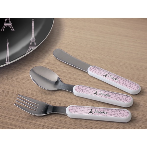 Paris Bonjour and Eiffel Tower Kids Flatware w/ Plate
