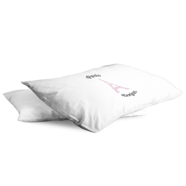 Paris Bonjour and Eiffel Tower King Pillow Case - TWO (partial print)