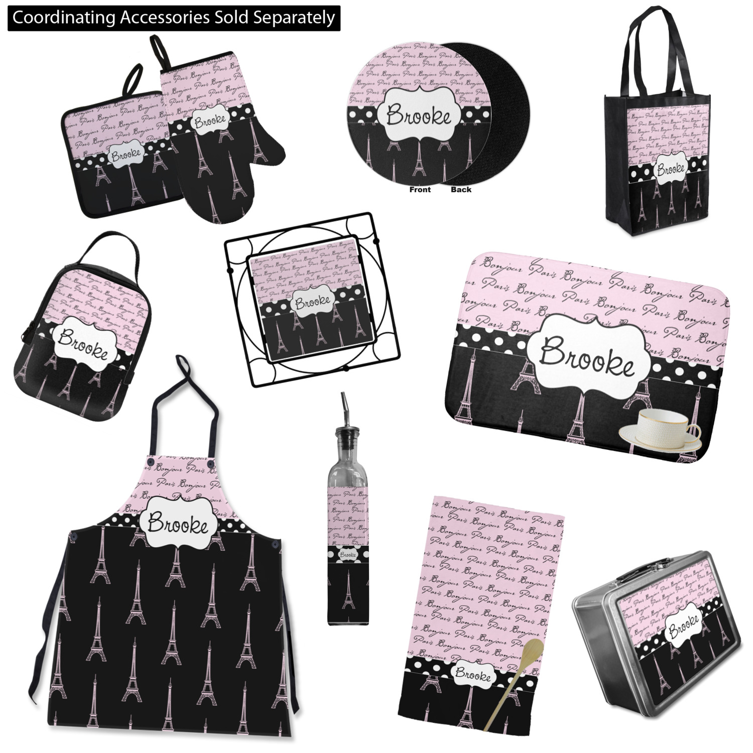Details about   Better Home Style White Black Pink Paris Eiffel Tower Bonjour Design 7 Piece Com 