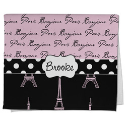 Paris Bonjour and Eiffel Tower Kitchen Towel - Poly Cotton w/ Name or Text