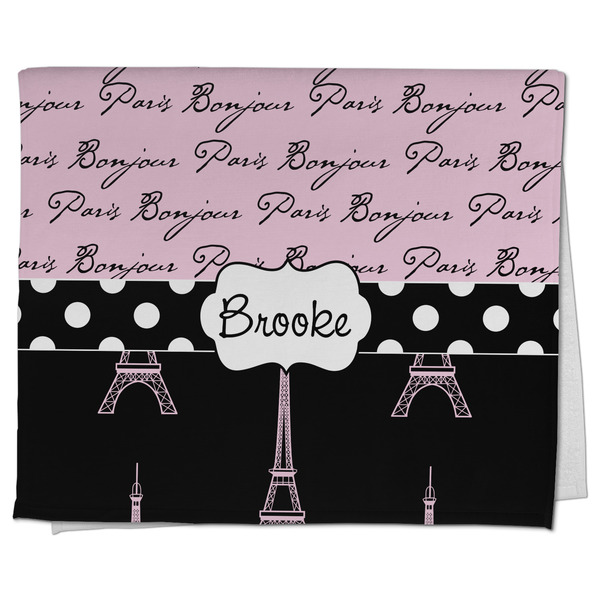 Custom Paris Bonjour and Eiffel Tower Kitchen Towel - Poly Cotton w/ Name or Text