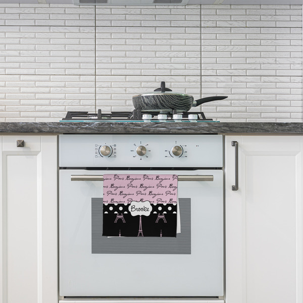 Paris Bonjour and Eiffel Tower Kitchen Towel - Poly Cotton - Lifestyle