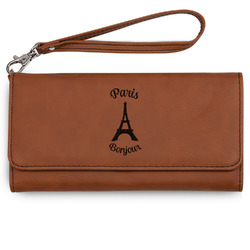 Paris Bonjour and Eiffel Tower Ladies Leatherette Wallet - Laser Engraved (Personalized)
