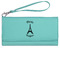 Paris Bonjour and Eiffel Tower Ladies Wallet - Leather - Teal - Front View